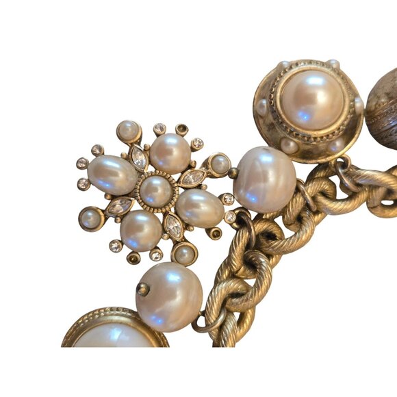 Vintage Carolee Gold-Tone Chain Bracelet With Faux Pearls & Rhinestone Accents T - Picture 3 of 5